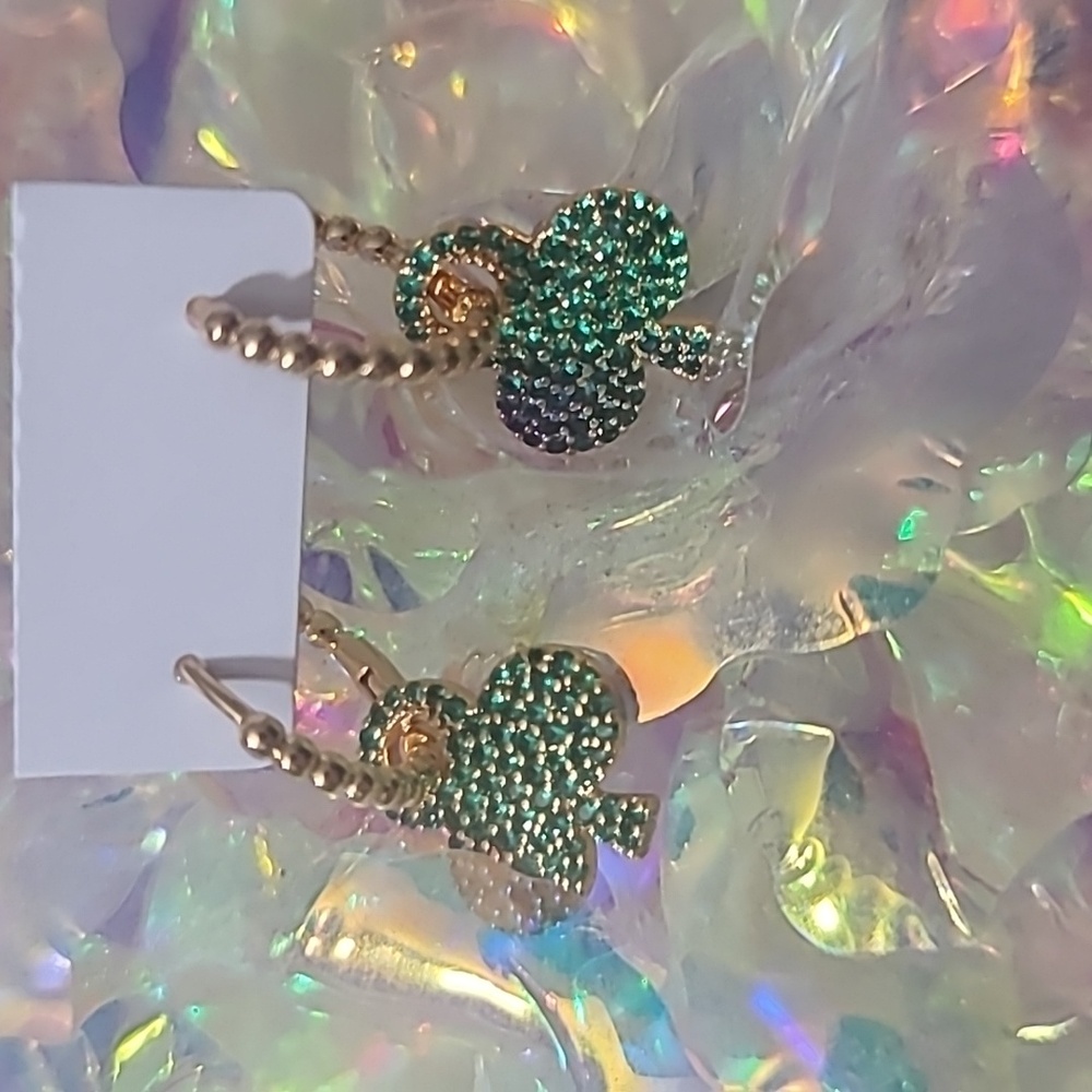 Green and gold small hoop earrings